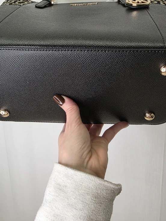 NWT Michael Kors Charlotte Large Top Zip Tote - Black Saffiano with Gold Floral - Picture 6 of 11